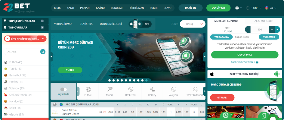 22Bet idman kitabı